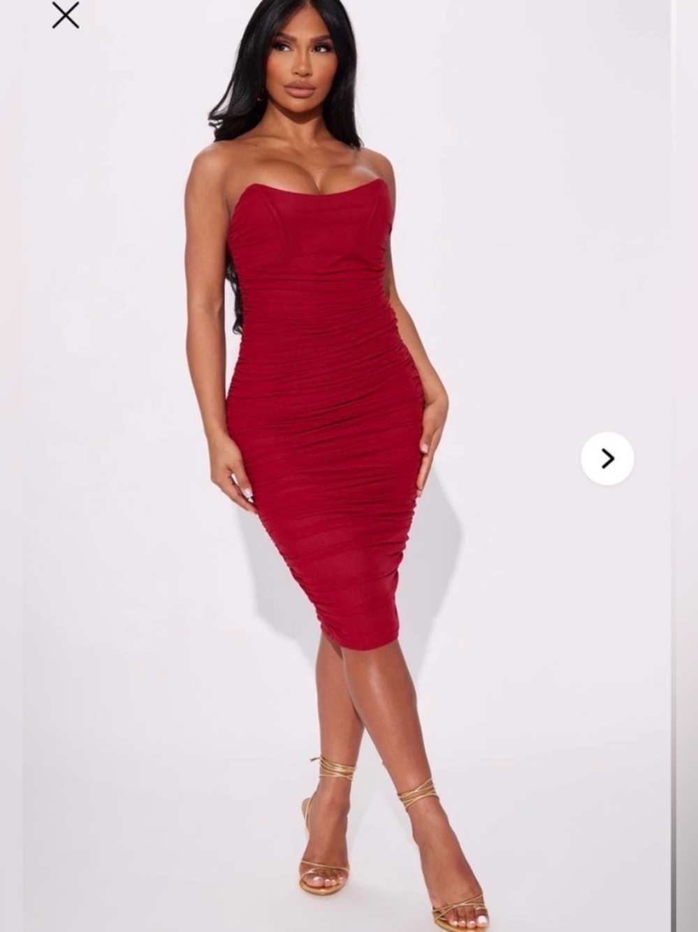 FASHIONNOVA Red Ruched Strapless Women’s Dress